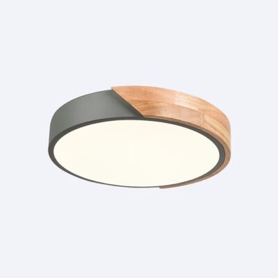 Large Round LED Ceiling Light Wood Finish