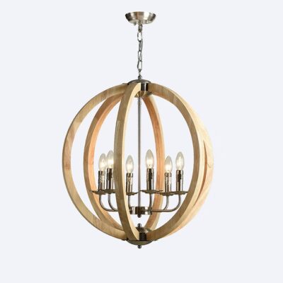 YG30021-6P – 6-Light Round Chandelier with Chrome and Light Wood Accents