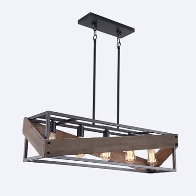 ELR-2053-WB - PENDANT WOOD & MATT BLACK 5XE27
