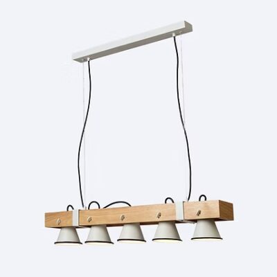 ELR-2051-WW - PENDANT LIGHT WOOD WHITE & BLACK CORD 5XE14