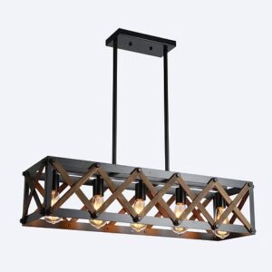 ELR-2054-WB - PENDANT WOOD AND MATT BLACK 5 X E27