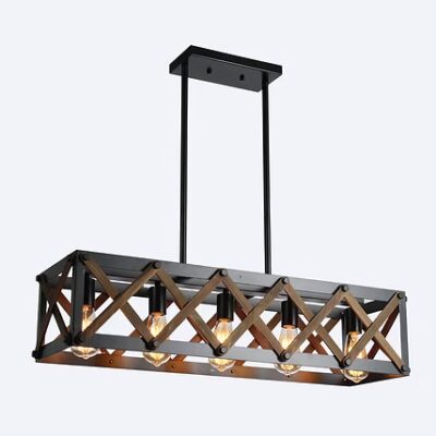 ELR-2054-WB - PENDANT WOOD AND MATT BLACK 5 X E27