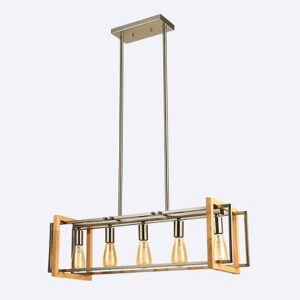 YG30006-5P-CH - ELONGATED 5 LIGHT CHROME WOOD PENDANT