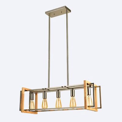 YG30006-5P-CH - ELONGATED 5 LIGHT CHROME WOOD PENDANT