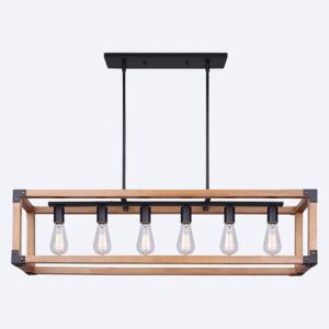 ELR-2062-WB - PENDANT LIGHT WOOD & MATT BLACK 6XE27