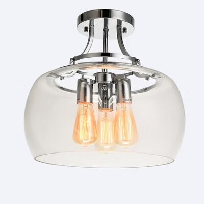 ELR-0003-GC – 3-Lamp Decorative Ceiling Light in Chrome & Glass
